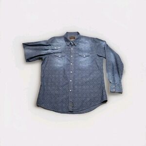 Wrangler Shirt Mens‎ size 2XL Blue Denim Color With Pattern Western Pearl Snap